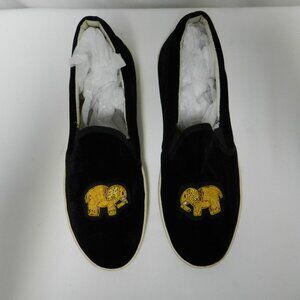 Soludos Beaded Elephant Velvet slides sneakers flats black gold Loafer Size Sz 9